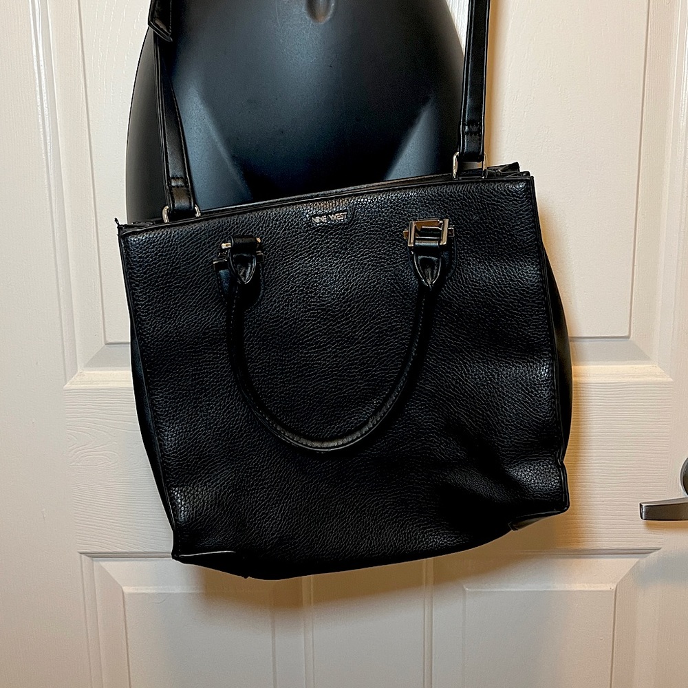 Black Nine West Medium Shopping Tote Bag Handbag Shoulder Strap